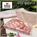 Pork belly skin off import samcan babi frozen Denmark DANISH CROWN 1/3 cuts small roast +/- 1.5kg (price/kg)